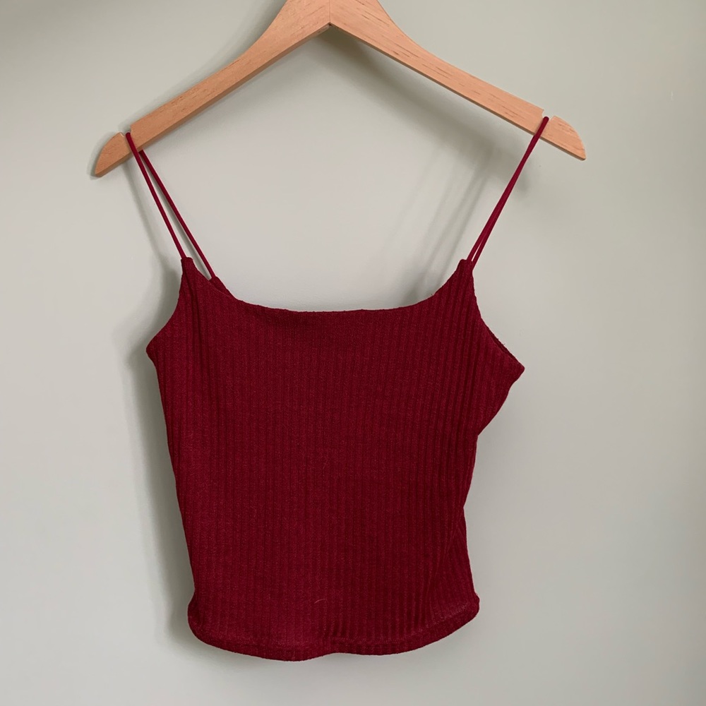 Red knit tank top